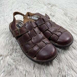 Born Men's 10 Brown Leather Woven Fisherman Sandals Coastal